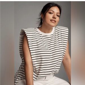 Anthropologie Striped Muscle Tee Structured Sleeve Top NWT size XL